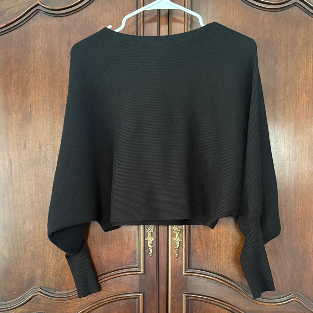 Altar'd State Black Cropped Ribbed Poncho Sweater